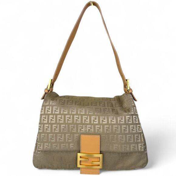 Authentic FENDI Mama Beige Monogram FF Zucchino Canvas Single Shoulder B… - Picture 4 of 16